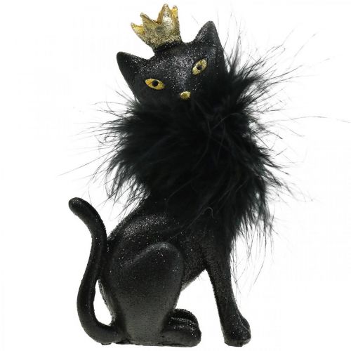 Floristik24 Decoratief figuur kat polyresin met kroon zwart goud H12.5cm 2st