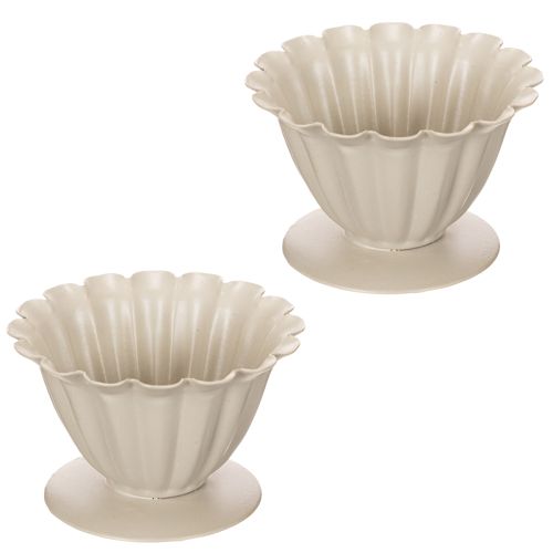 Kom, beker, bloemkelk, crèmekleurige decoratie, 9 cm | Floristik24.nl