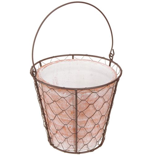 Artikel Keramieken bloempotmand handvat metaal bruin Ø18cm