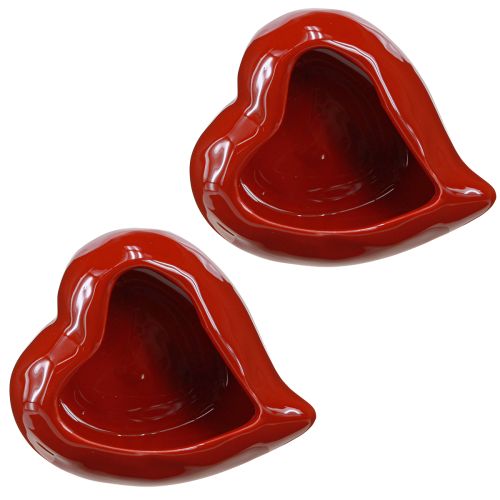 Artikel Keramieken decoratieve harten rood kom glanzend 13×15×6,5cm 2 st