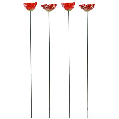 Floristik24 Keramieken decoratieve klaproos bloemen tuinsteker klaproos rood Ø8cm 4 stuks