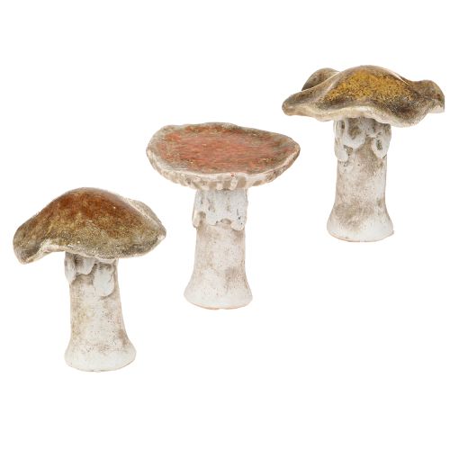 Keramische decoratieve paddenstoelen tafeldecoratie rood bruin geel H6cm 6 stuks