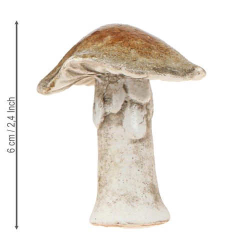 Artikel Keramische decoratieve paddenstoelen tafeldecoratie rood bruin geel H6cm 6 stuks
