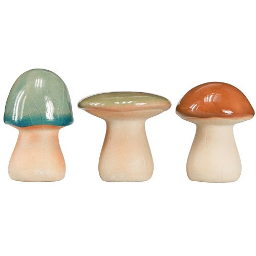 Artikel Keramiek paddestoelen decoratie bruin groen blauw herfstdecoratie H6-7,5cm 3 st