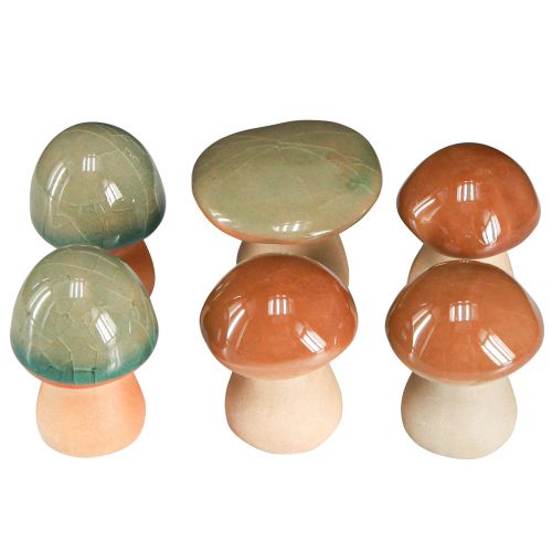 Artikel Keramiek paddestoelen decoratie bruin groen blauw keramiek decoratie Ø4/5cm 6 st