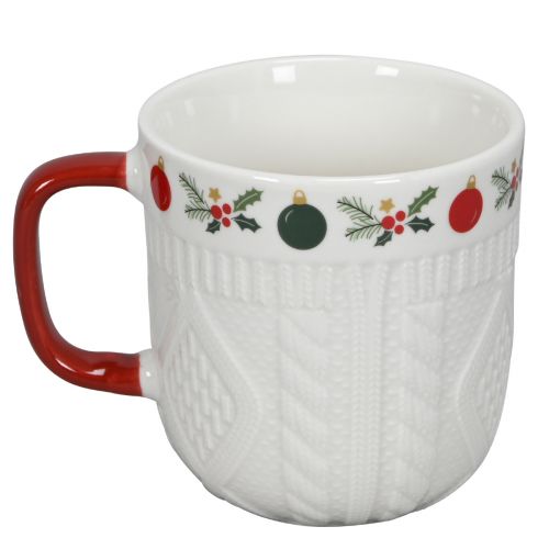 Floristik24 Kerstbeker van keramiek met gebreid patroon en feestelijk decor 9cm - rood-wit 2st