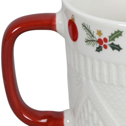 Artikel Kerstbeker van keramiek met gebreid patroon en feestelijk decor 9cm - rood-wit 2st