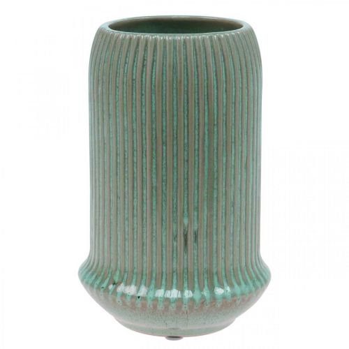 Keramiek vaas met groeven Keramiek vaas lichtgroen Ø13cm H20cm
