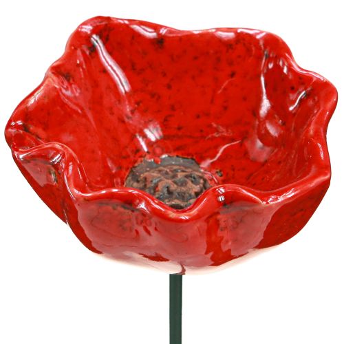 Floristik24 Keramiek bloemen klaproos decoratieve bloemplug rood 6,5cm 4 st