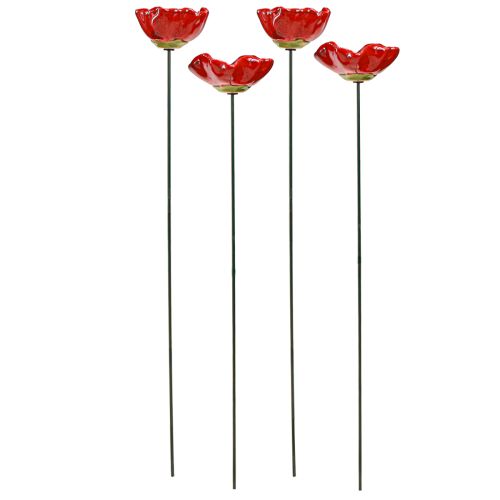 Floristik24 Keramiek bloemen klaproos decoratieve bloemplug rood 6,5cm 4 st