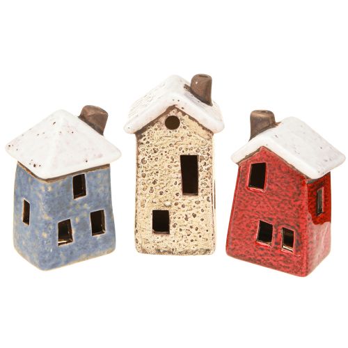 Artikel Keramiek huis Adventsdecoratie crème rood grijs 8,5/9,5cm 3 stuks
