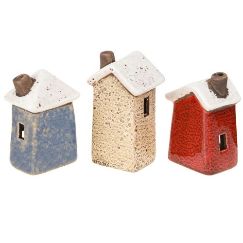 Artikel Keramiek huis Adventsdecoratie crème rood grijs 8,5/9,5cm 3 stuks