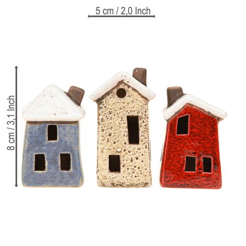 Artikel Keramiek huis Adventsdecoratie crème rood grijs 8,5/9,5cm 3 stuks