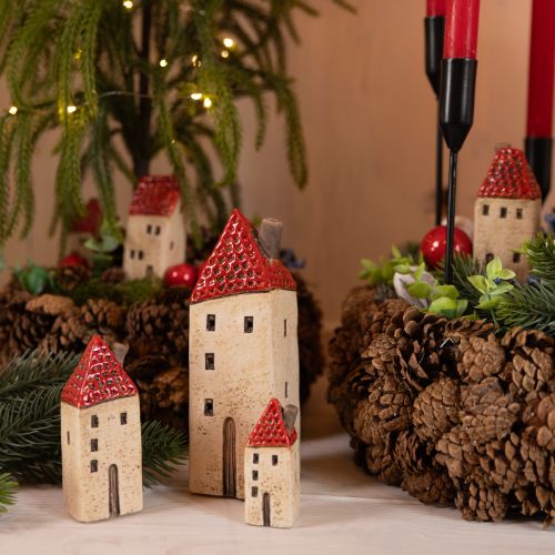 Keramische huisjes, kleine decoratieve huisjes, herfstdecoratie, H8cm, 6 stuks