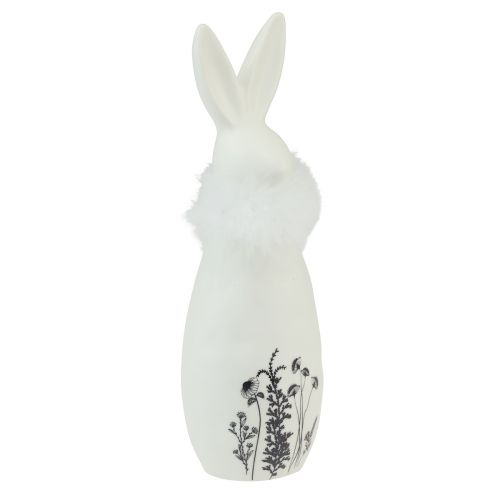 Floristik24 Keramiek konijntje witte konijnen decoratieve veren bloemen Ø6cm H20,5cm