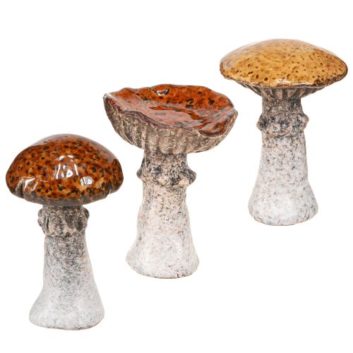 Keramische paddenstoelen keramische decoratie paddenstoelen oranje geel bruin 8cm 3 stuks