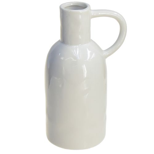 Keramieken vaas wit voor droogdecoratie vaas met handvat Ø9cm H21cm