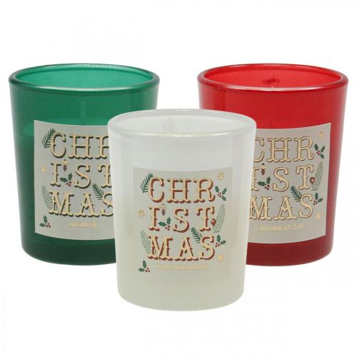 Geurkaarsen in een glazen geschenkset Kerstkaarsen 7cm 3st