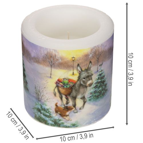 Pilaarkaars met winterlandschap, ezel- en hondenmotief, 10 cm | Floristik24.nl