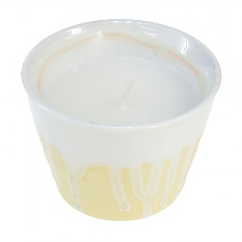 Citronella kaars in pot keramiek geel crème Ø8,5cm