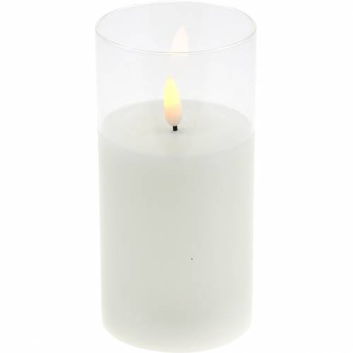 Floristik24 LED kaars in glas echte wax wit Ø7.5cm H10cm