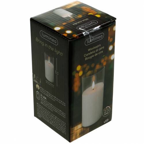 Artikel LED kaars in glas echte wax wit Ø7.5cm H10cm