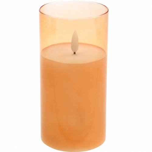 LED kaars in een glas echte wax oranje Ø7.5cm H10cm