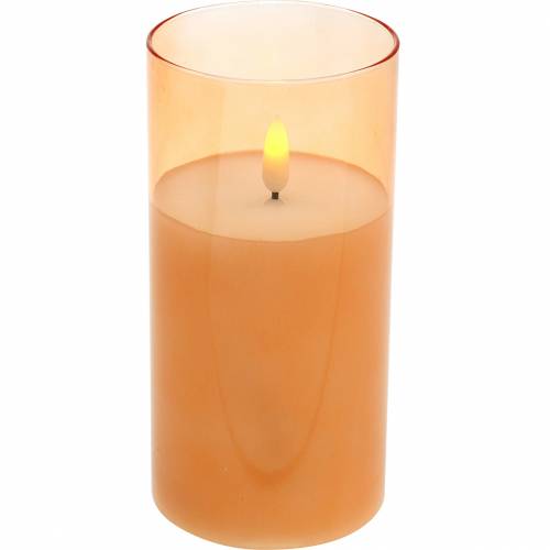 Floristik24 LED kaars in een glas echte wax oranje Ø7.5cm H10cm