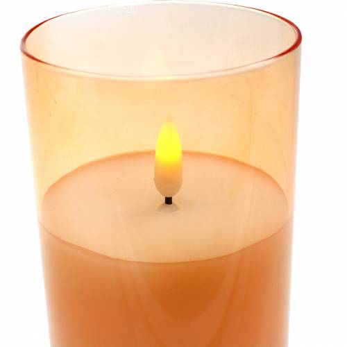 Floristik24 LED kaars in een glas echte wax oranje Ø7.5cm H10cm