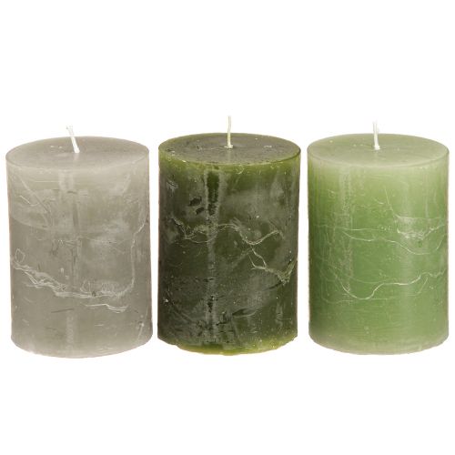 Floristik24 Kaarsen groen 3 verschillende kleuren zuilen 60x80cm 12 st