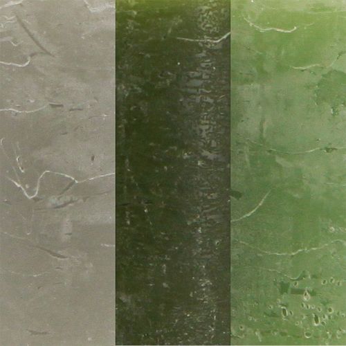 Artikel Kaarsen groen 3 verschillende kleuren zuilen 60x80cm 12 st