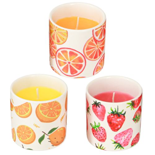 Artikel Kaarsen Buiten Keramiek Pot Citronella Fruit H7cm 3st