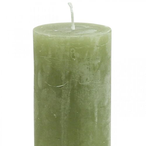 Artikel Effen kaarsen olijfgroene stompkaarsen 50×100mm 4 st
