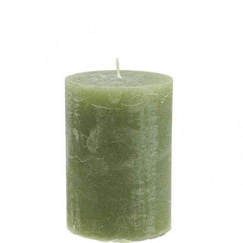 Artikel Effen kaarsen olijfgroene stompkaarsen 85×120mm 2st