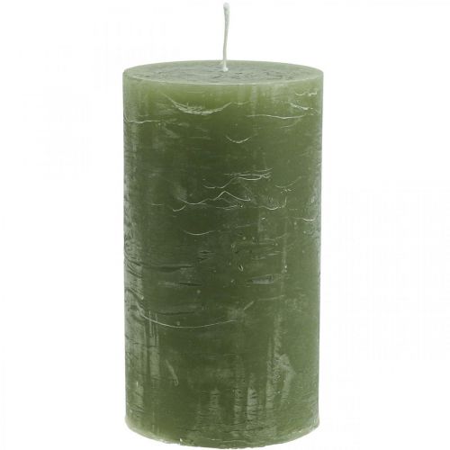 Artikel Effen kaarsen olijfgroene stompkaarsen 85×150mm 2 st