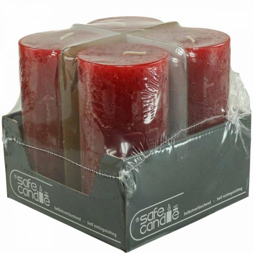 Floristik24 Effen gekleurde kaarsen rood rustiek zelfdovend 70×140mm 4 st