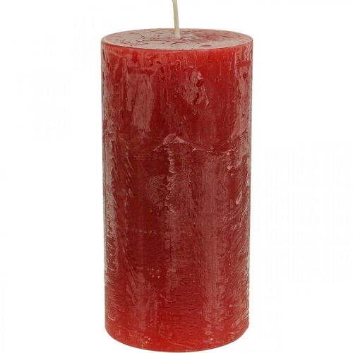 Effen gekleurde kaarsen rood rustiek zelfdovend 70×140mm 4 st