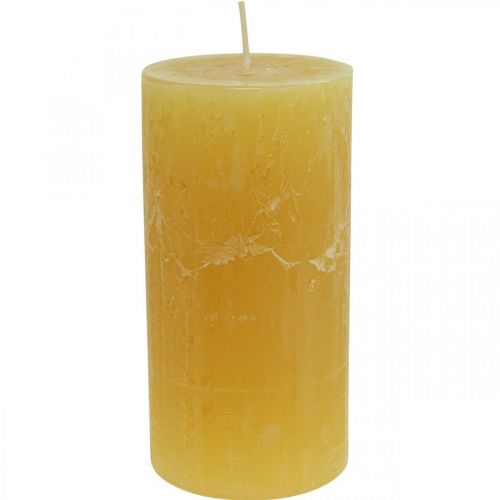 Zuilkaarsen Rustiek gekleurde kaarsen geel 70/140mm 4st