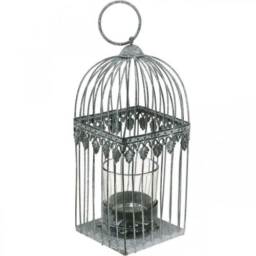 Floristik24 Kaarsdecoratie, vogelkooi met theelichtglas, metalen lantaarn, huwelijksdecoratie, lantaarn 22cm