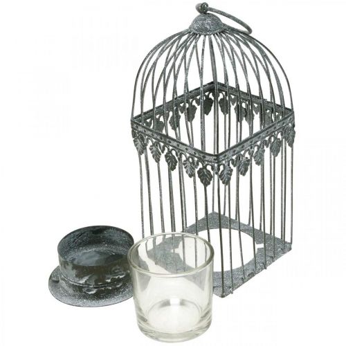 Floristik24 Kaarsdecoratie, vogelkooi met theelichtglas, metalen lantaarn, huwelijksdecoratie, lantaarn 22cm