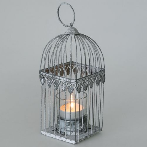 Floristik24 Kaarsdecoratie, vogelkooi met theelichtglas, metalen lantaarn, huwelijksdecoratie, lantaarn 22cm