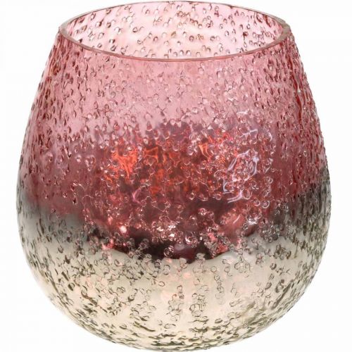 Floristik24 Glazen lantaarn, theelichthouder, tafeldecoratie, kaarsglas roze / zilver Ø15cm H15cm