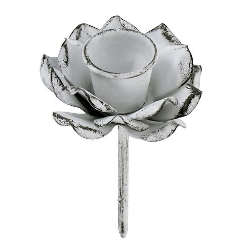 Floristik24 Kaarsenhouder bloemvorm wit shabby Ø5,8cm H6,8cm 4 stuks