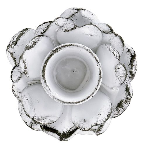 Floristik24 Kaarsenhouder bloemvorm wit shabby Ø5,8cm H6,8cm 4 stuks