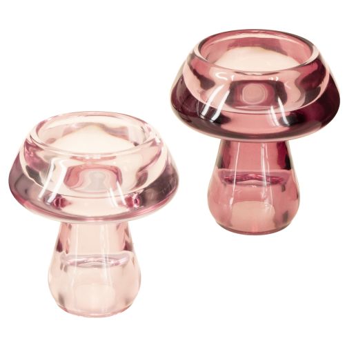 Kaarsenhouder paddenstoel waxinelichthouder glas bes Ø6,5cm H7cm 2 stuks