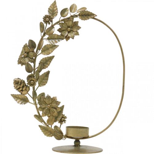 Artikel Theelichthouder goud deco lus bloemen kegels H29.5cm