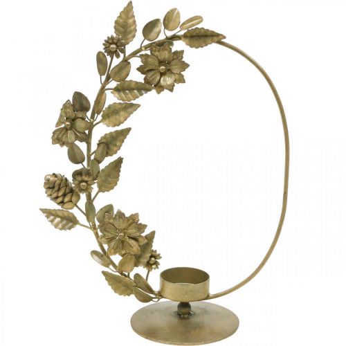 Floristik24 Theelichthouder goud deco lus bloemen kegels H29.5cm