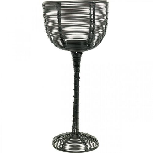 Artikel Theelichthouder zwart metaal decoratief wijnglas Ø10cm H26.5cm