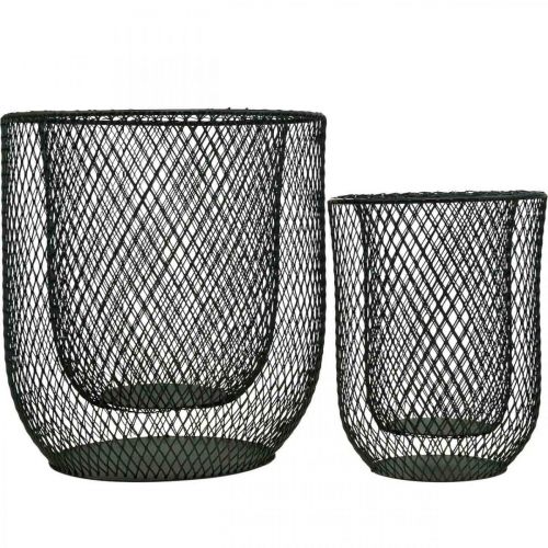 Artikel Kandelaar zwart metalen draadmand Ø23cm/16cm set van 2