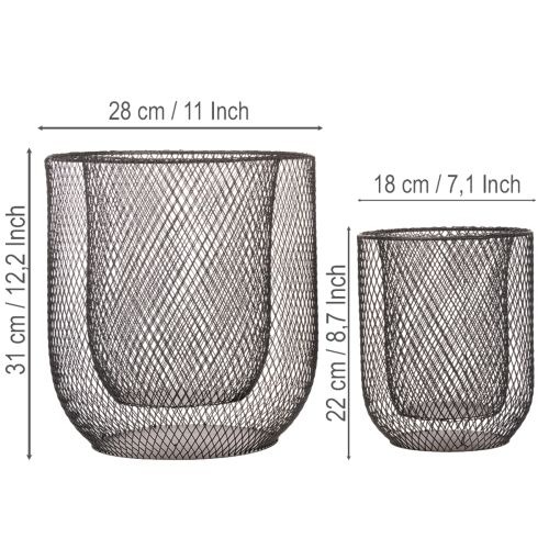 Zwarte metalen draadmand kaarsenhouder, Ø28,5/18 cm, set van 2 | Floristik24.nl